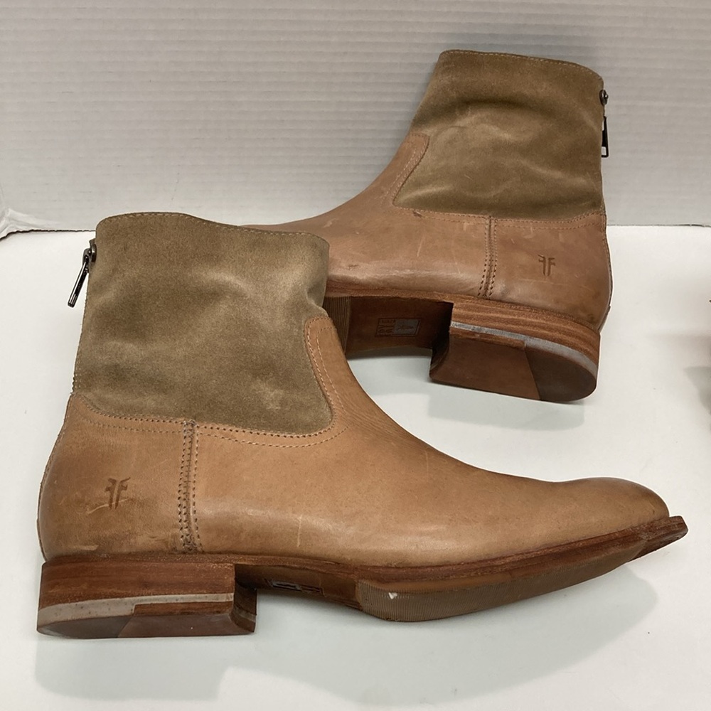 FRYE JAMIE TAN LEATHER SUEDE ANKLE BOOTIES - Picture 2 of 12